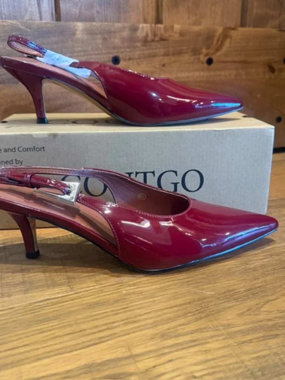 Burgundy Patent Slingback Kitten Heels Pumps Women’s 8.5 NWT
